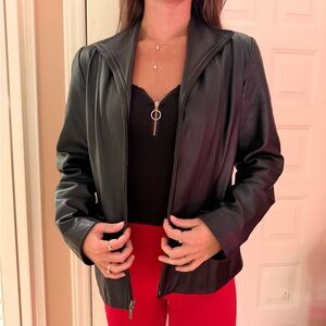 Elegant Black Leather Blazer for Women